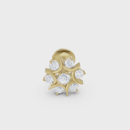 Diamond Nosepin with Floral Starburst 30 Pointer Lab Grown Round Diamonds