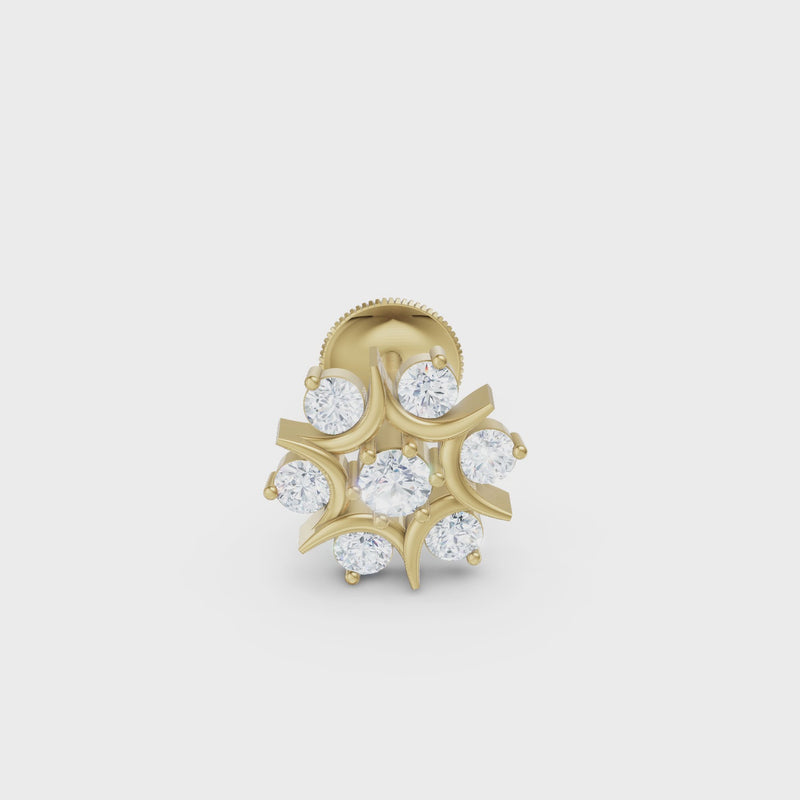Diamond Nosepin with Floral Starburst 30 Pointer Lab Grown Round Diamonds
