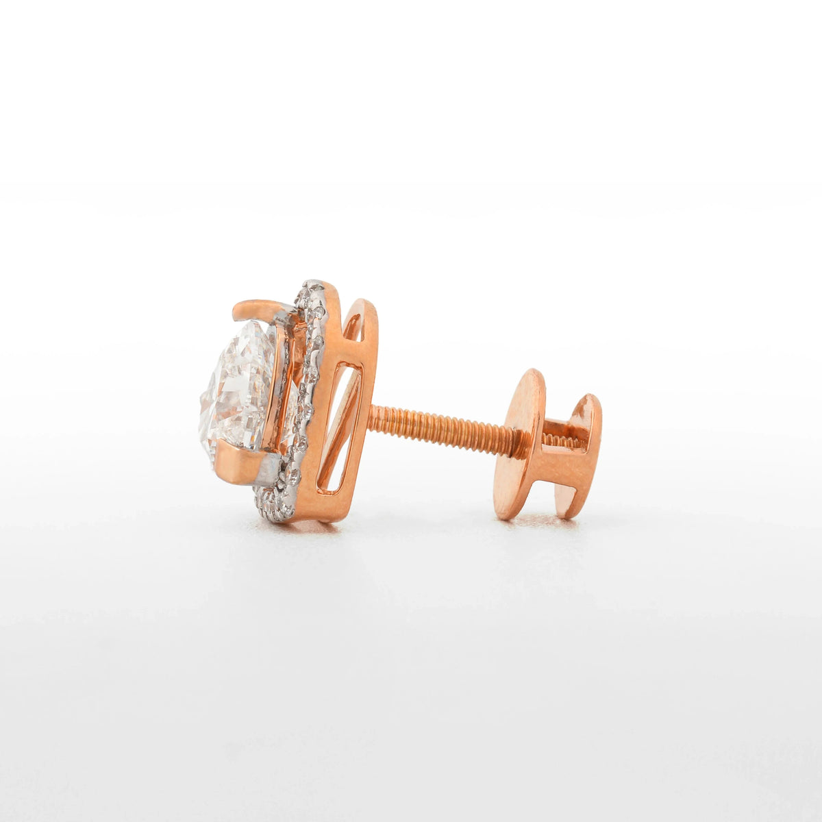 Aurette Pear Halo Diamond Screw-Back Stud Earrings