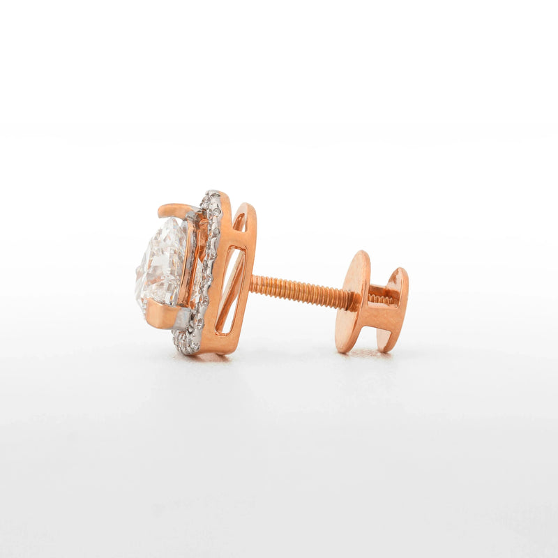 Aurette Pear Halo Diamond Screw-Back Stud Earrings