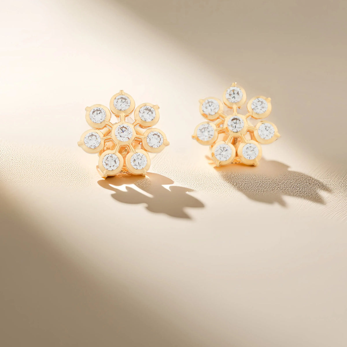 Rosette Bezel Floral Diamond Cluster Stud Earrings