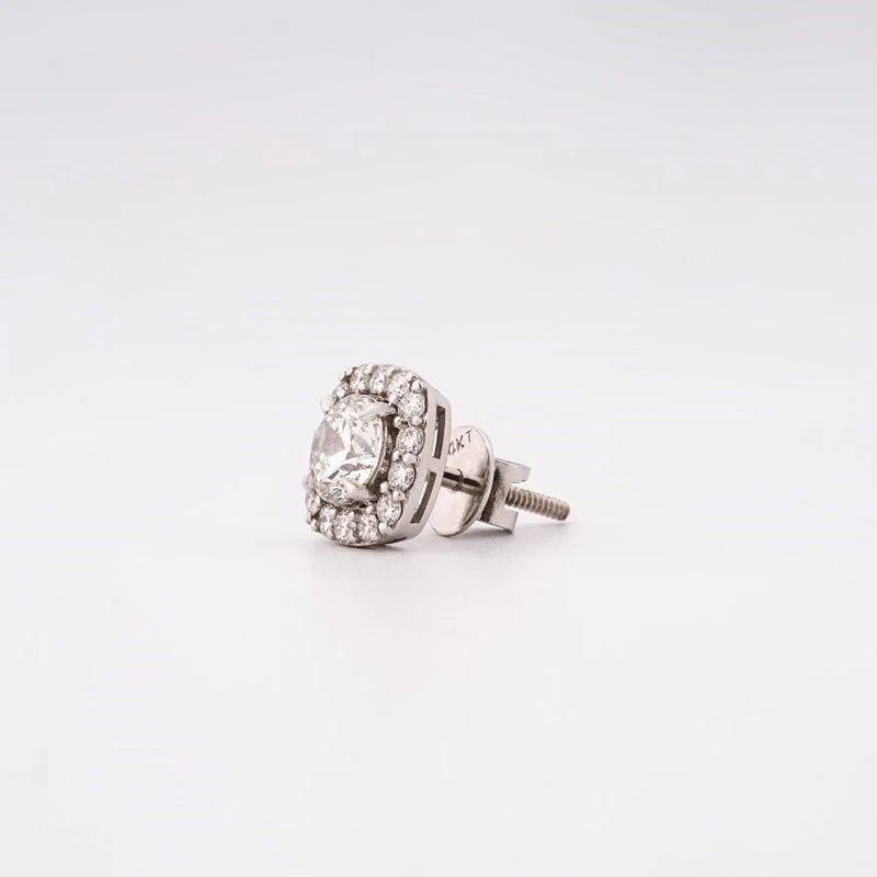 Halo Cushion Diamond Screw-Back Stud Earrings