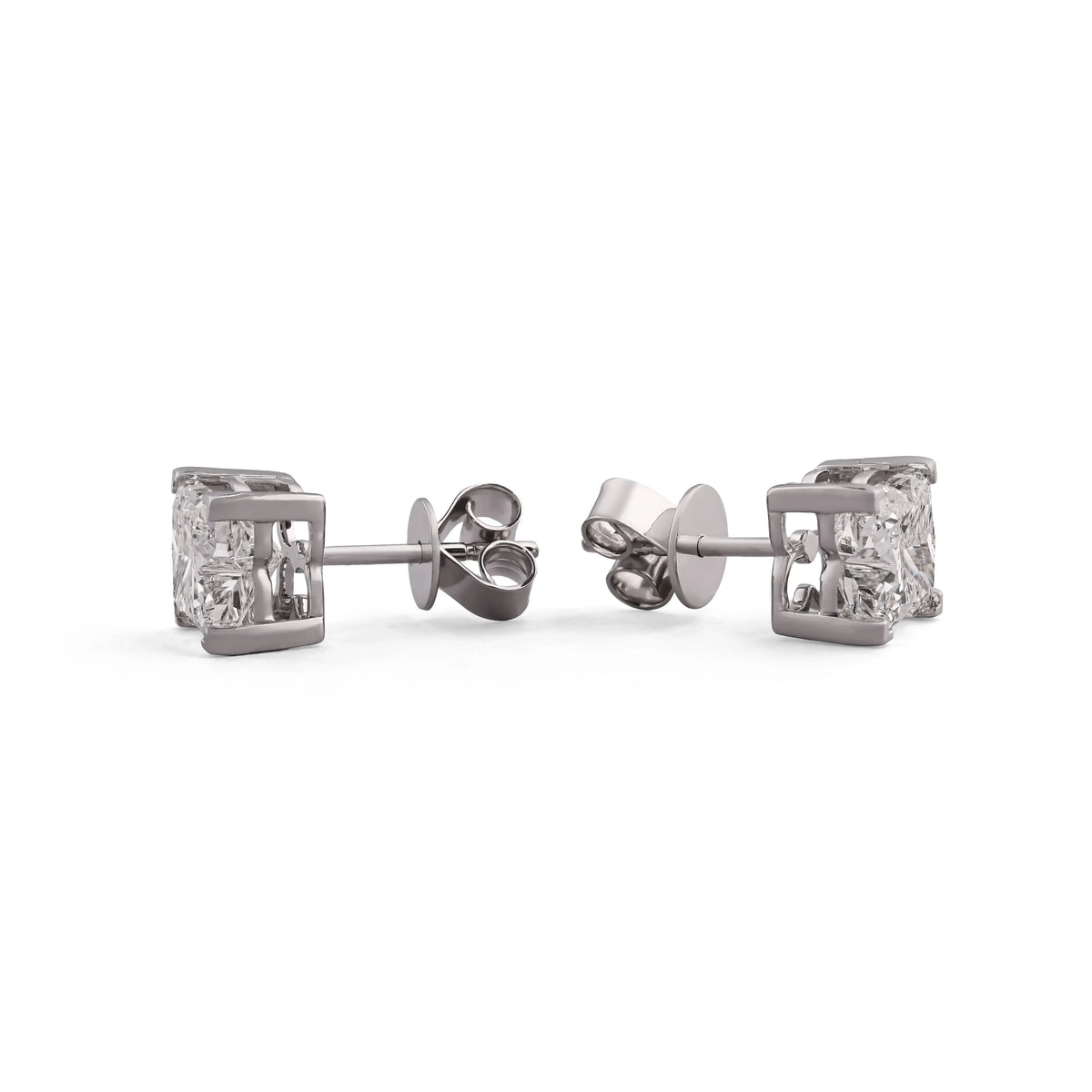 Petite Princess-Cut Solitaire Diamond Stud Earrings