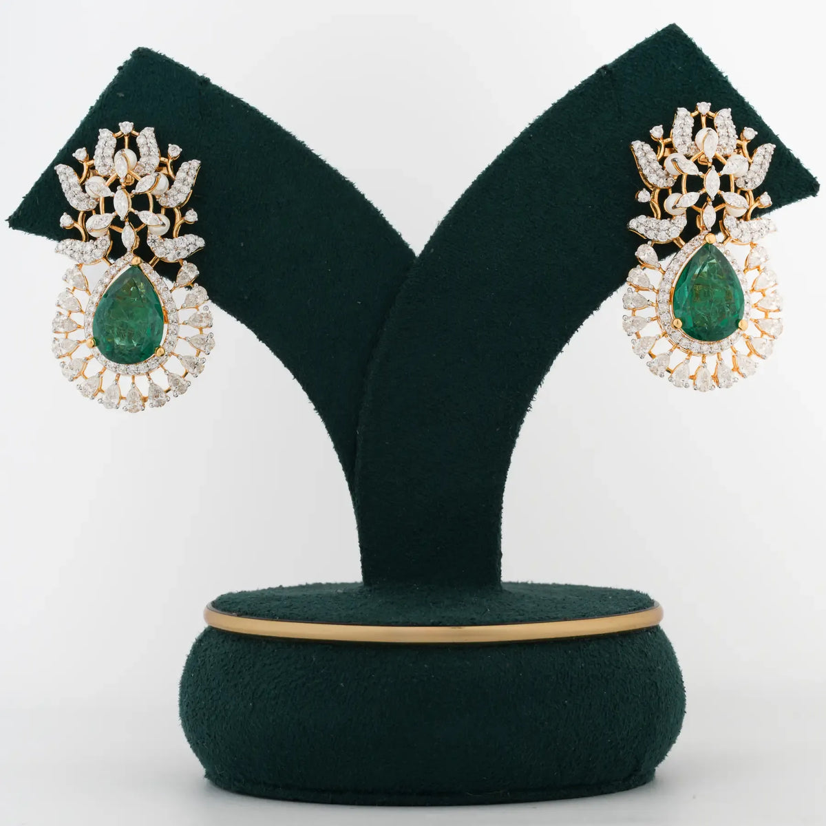 Verdalia Pear Green Gemstone Floral Halo Diamond Statement Earrings