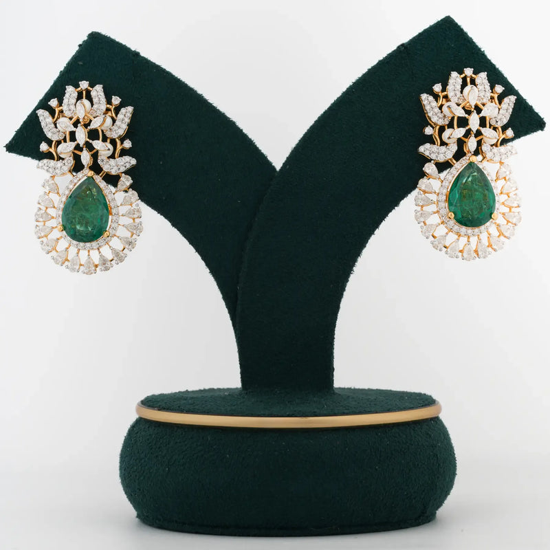Verdalia Pear Green Gemstone Floral Halo Diamond Statement Earrings