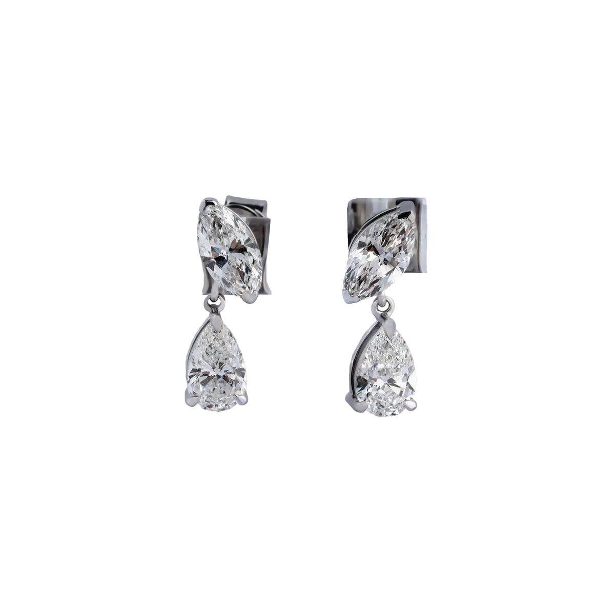 Duet Marquise & Pear Diamond Drop Stud Earrings
