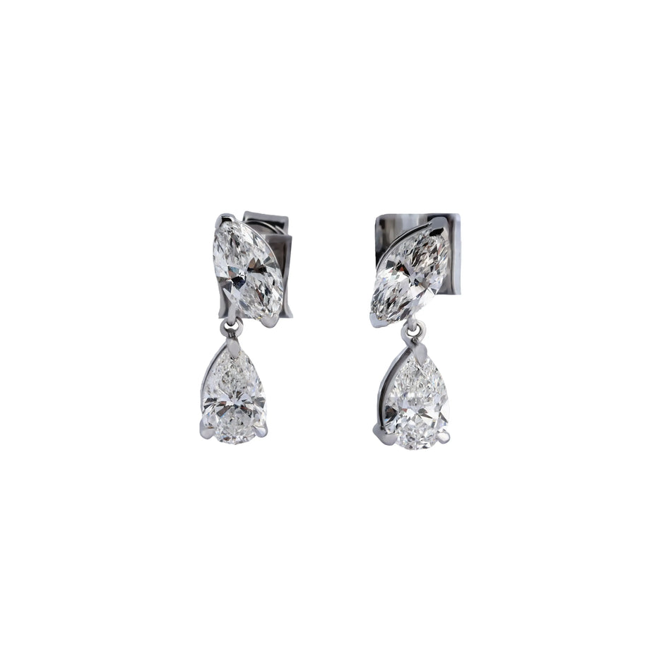 Duet Marquise & Pear Diamond Drop Stud Earrings