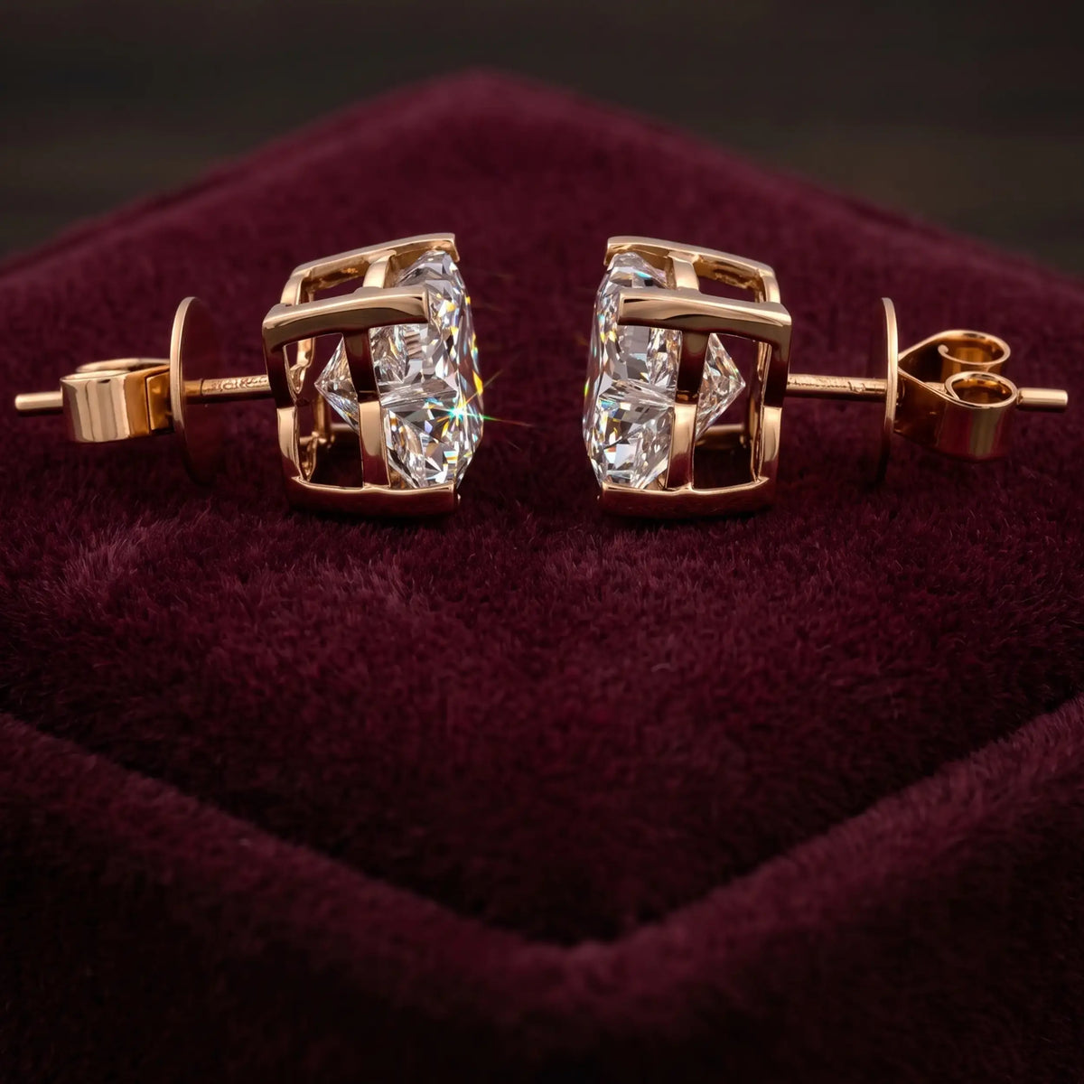 Grand Princess-Cut Solitaire Diamond Stud Earrings
