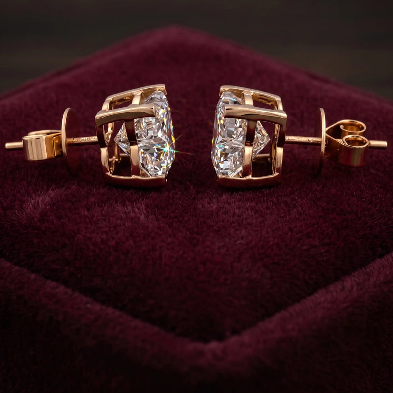 Grand Princess-Cut Solitaire Diamond Stud Earrings