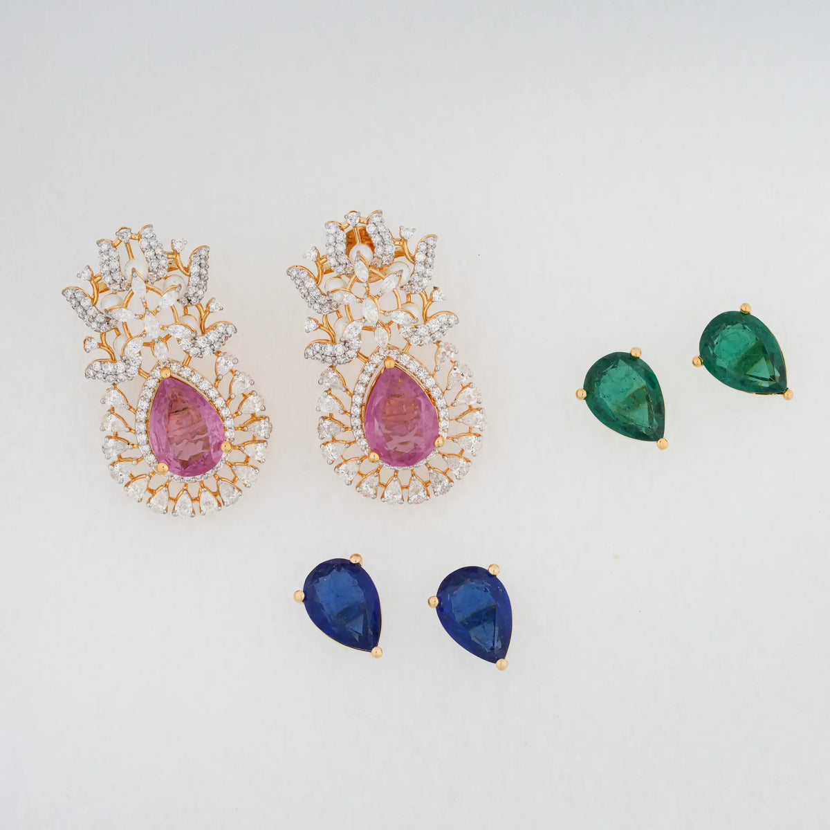 Verdalia Pear Green Gemstone Floral Halo Diamond Statement Earrings