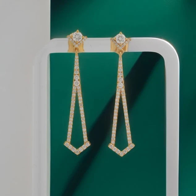 Vetra Geometric Open-Triangle Diamond Dangle Earrings