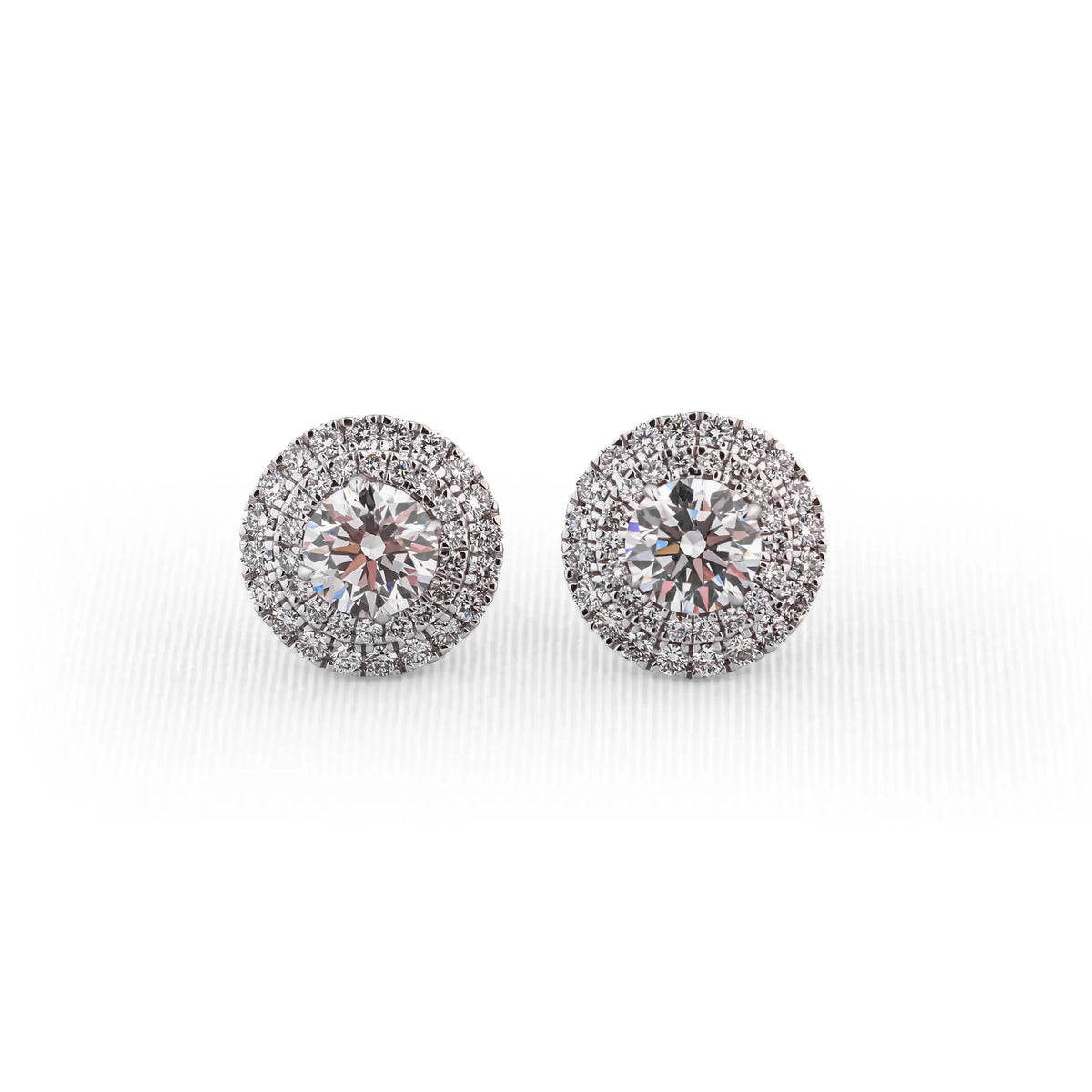 Aureole Round Double-Halo Diamond Stud Earrings