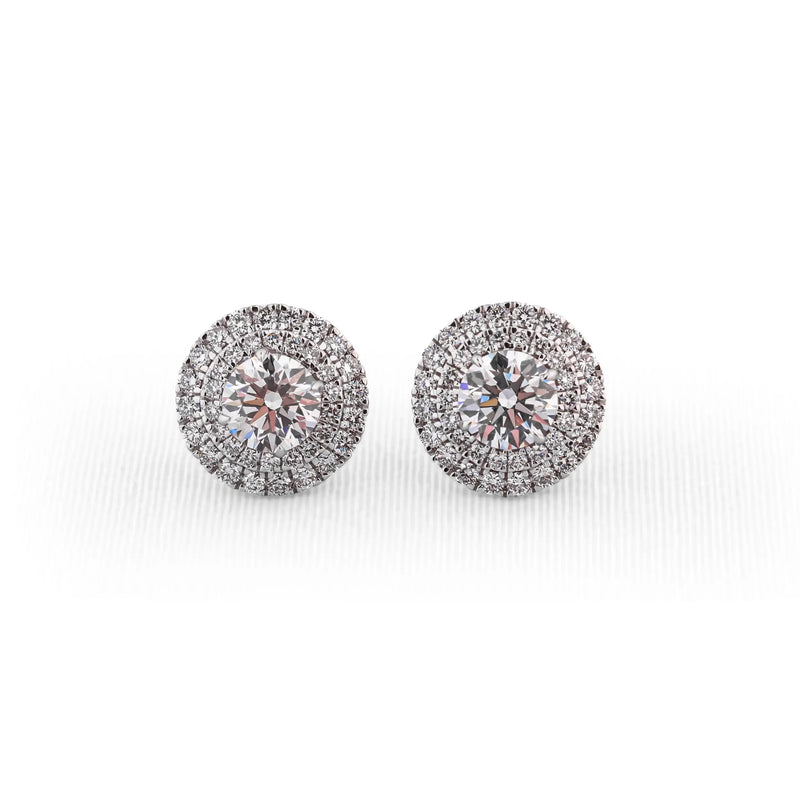 Aureole Round Double-Halo Diamond Stud Earrings