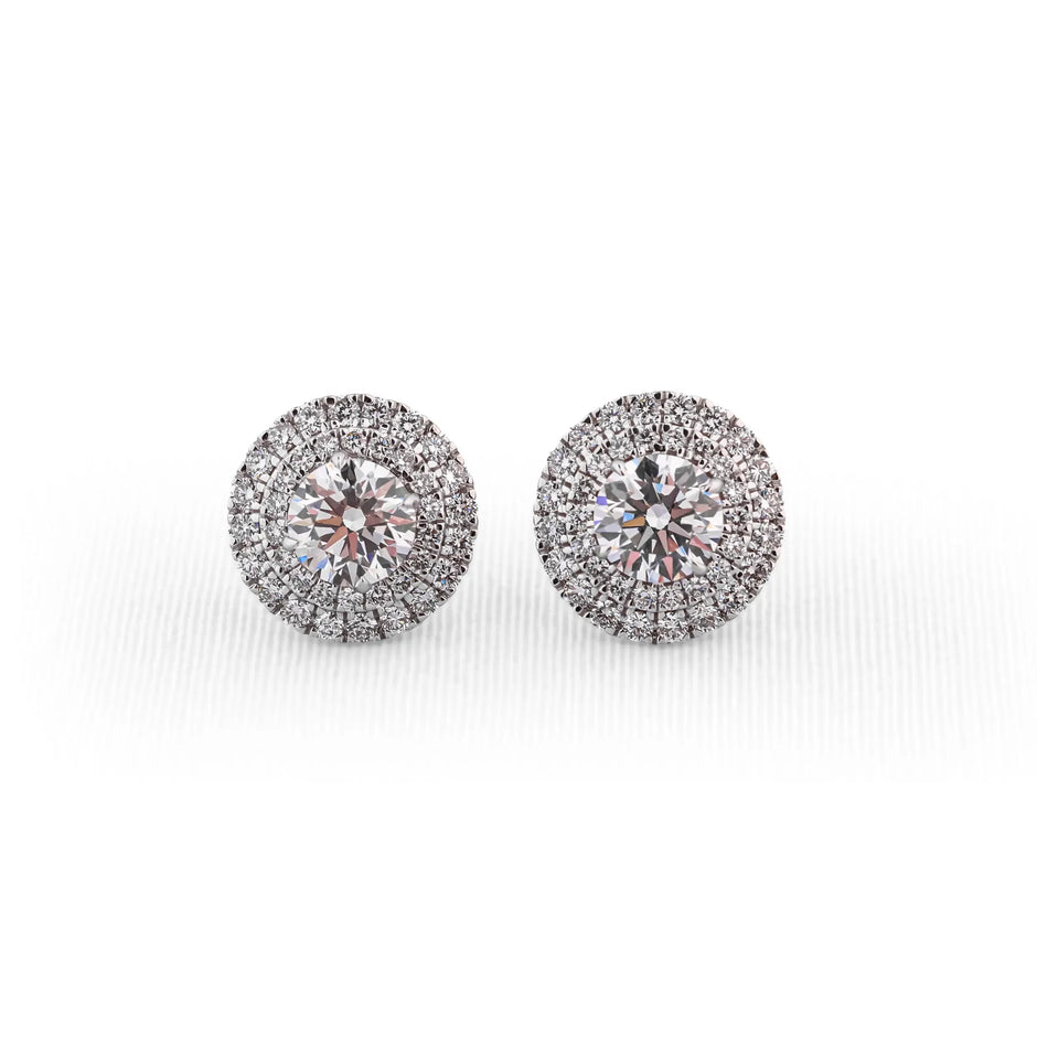 Aureole Round Double-Halo Diamond Stud Earrings