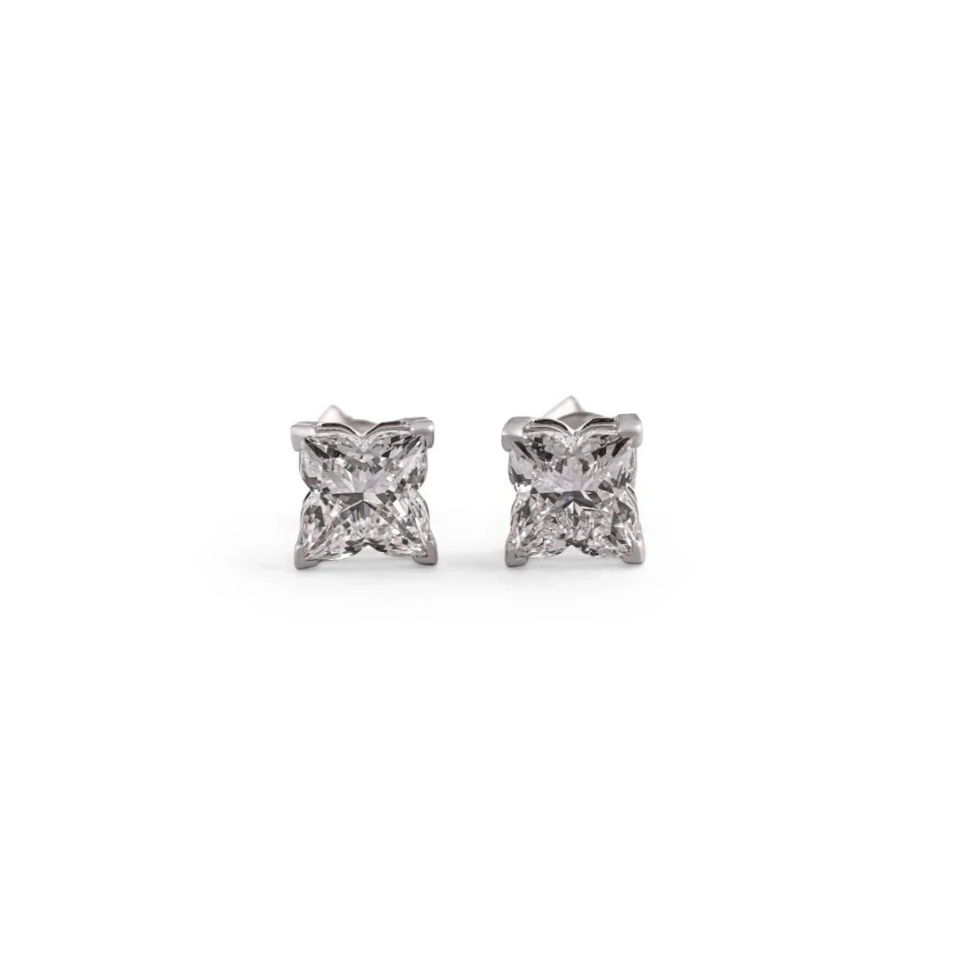 Petite Princess-Cut Solitaire Diamond Stud Earrings