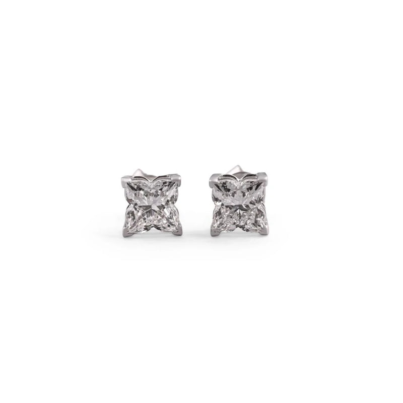 Petite Princess-Cut Solitaire Diamond Stud Earrings