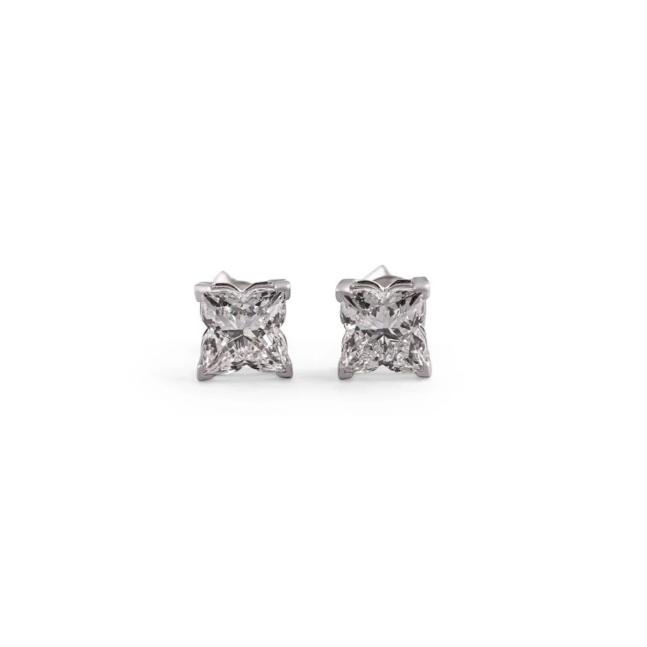 Petite Princess-Cut Solitaire Diamond Stud Earrings