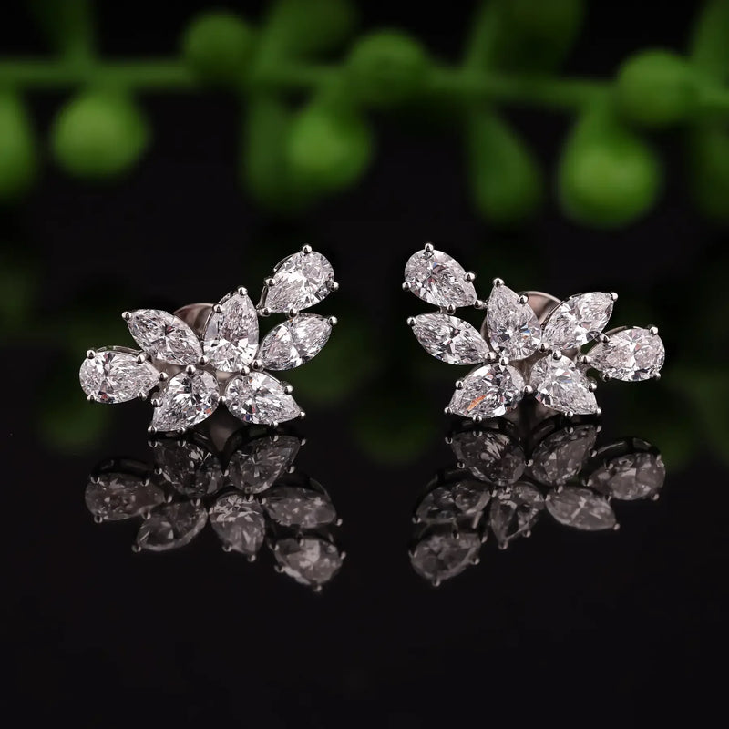 Petalia Pear & Marquise Diamond Cluster Stud Earrings