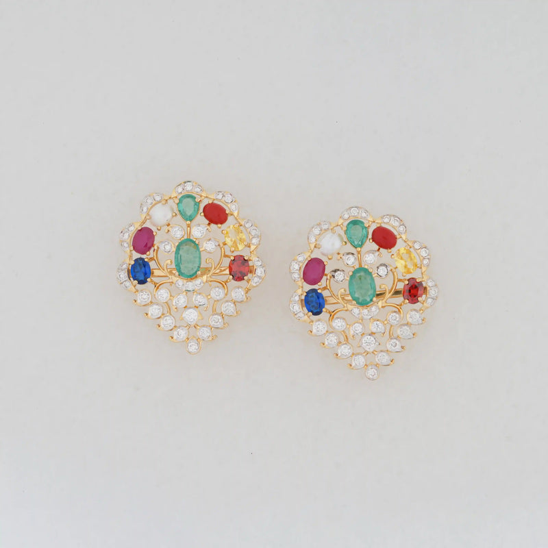 Navranga Multicolour Gemstone Diamond Statement Stud Earrings