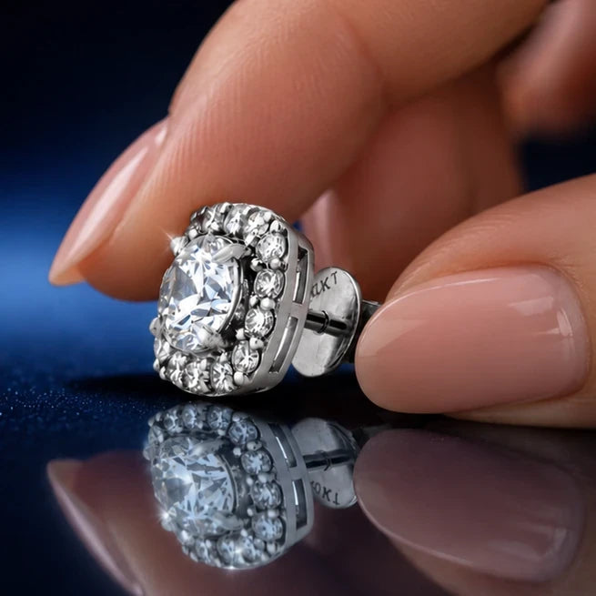 Halo Cushion Diamond Screw-Back Stud Earrings