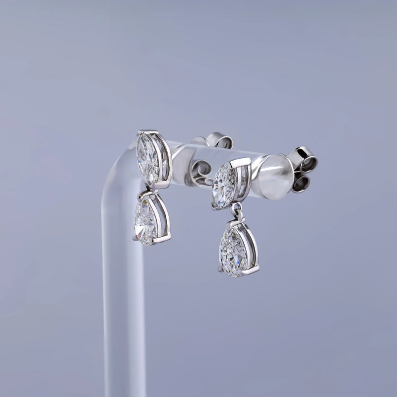 Duet Marquise & Pear Diamond Drop Stud Earrings