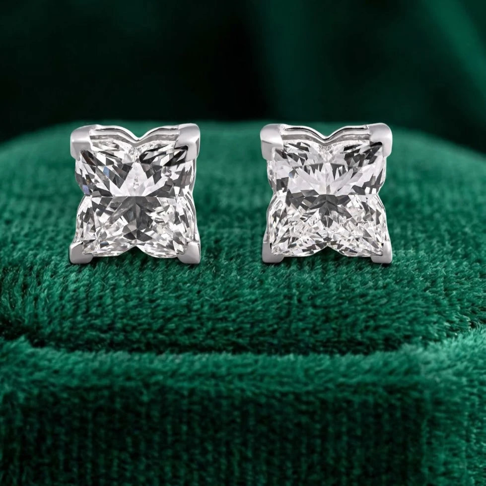 Classic Princess-Cut Solitaire Diamond Stud Earrings