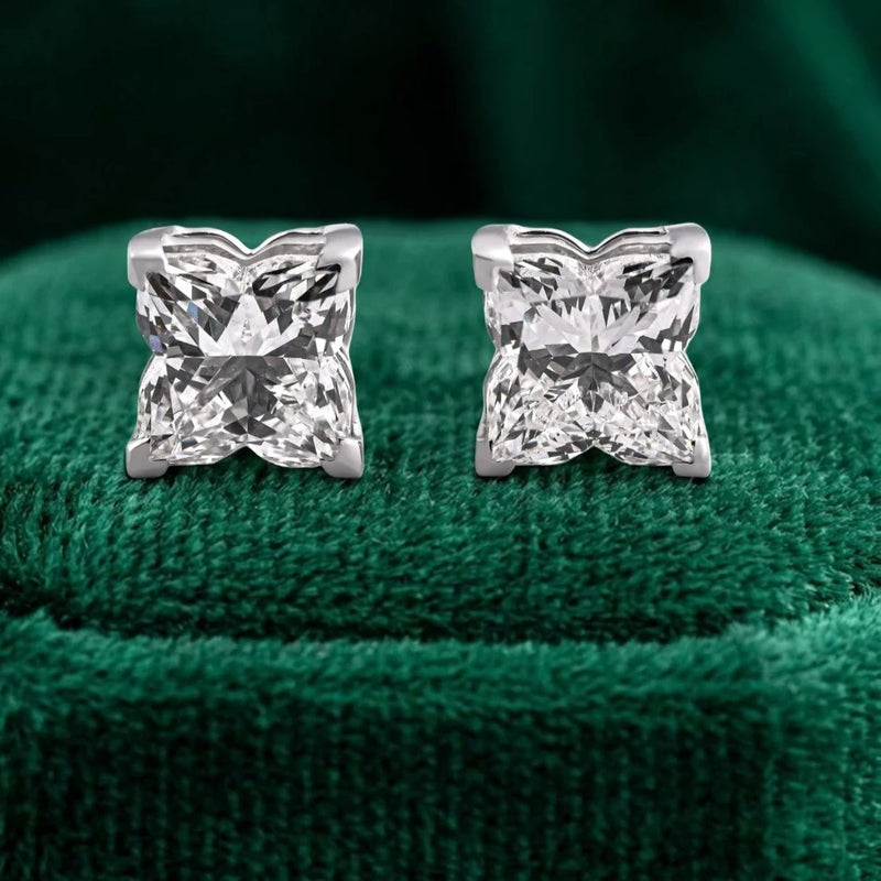 Classic Princess-Cut Solitaire Diamond Stud Earrings