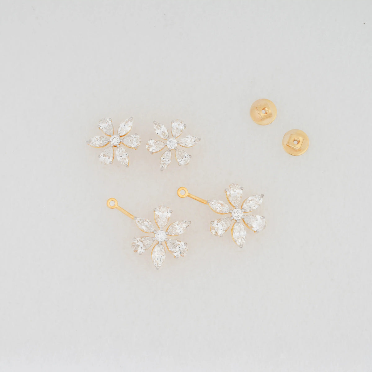 Fleur Convertible Pear-Petal Diamond Jacket Earrings