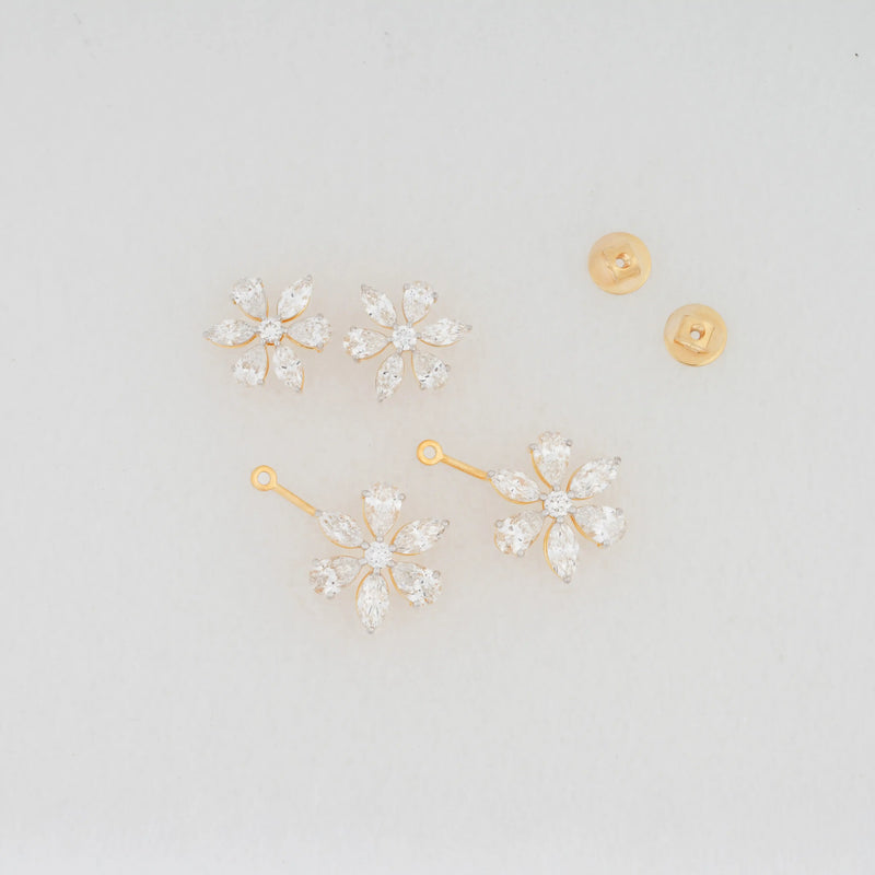 Fleur Convertible Pear-Petal Diamond Jacket Earrings