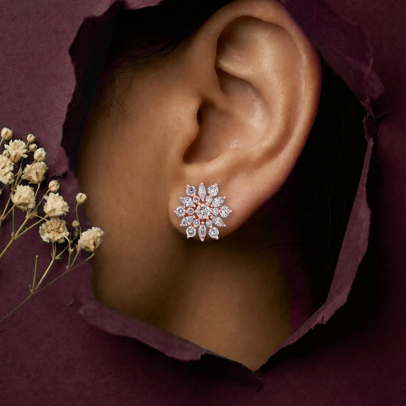 Aster Marquise & Round Diamond Cluster Stud Earrings