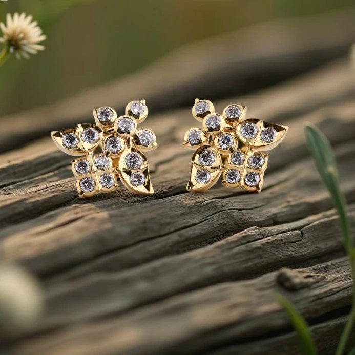 Petal Cluster Diamond Screw-Back Stud Earrings