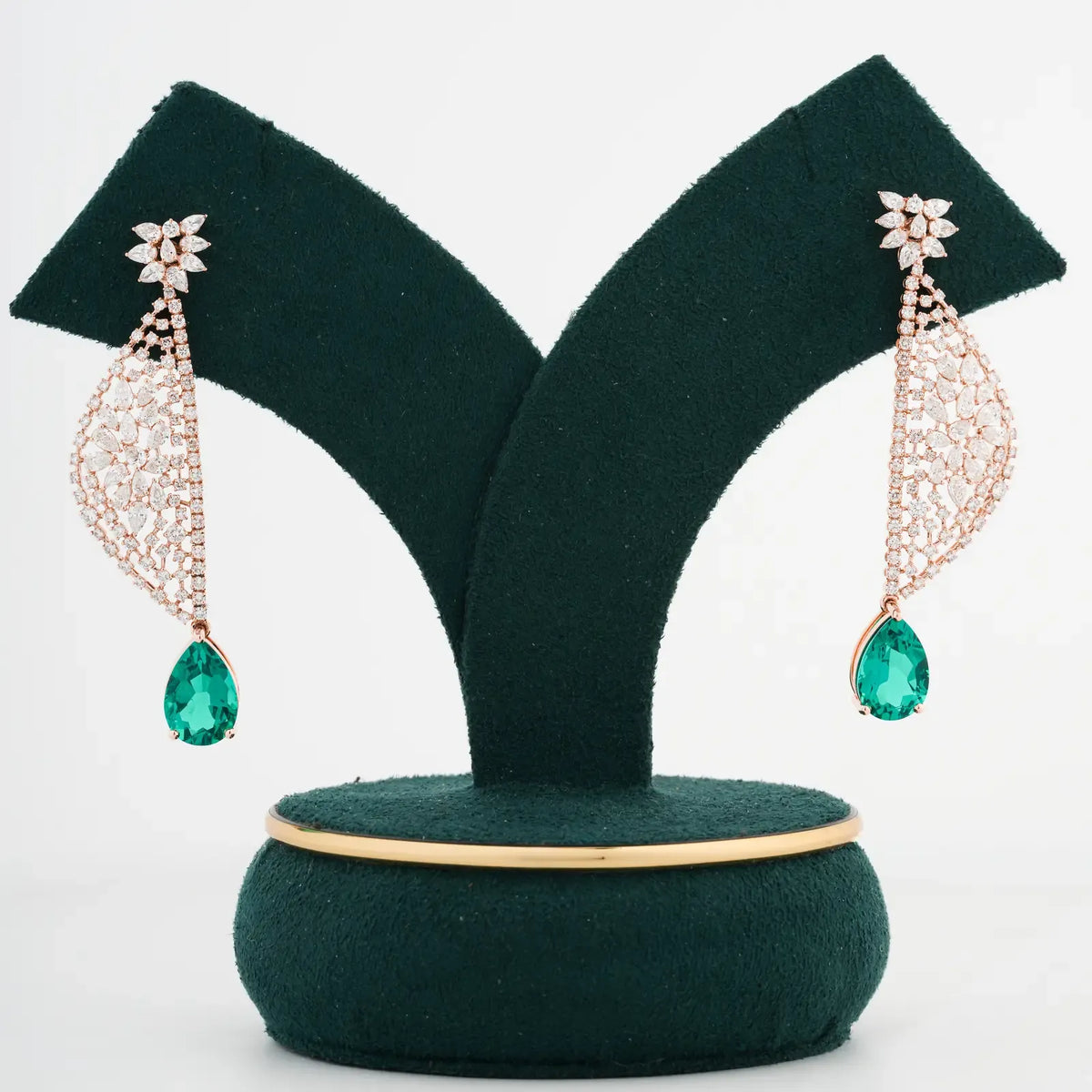 Elara Pear Green Gemstone Lace Diamond Dangle Earrings