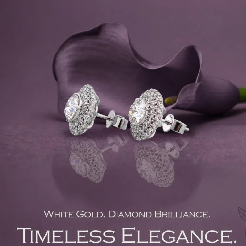 Aureole Round Double-Halo Diamond Stud Earrings