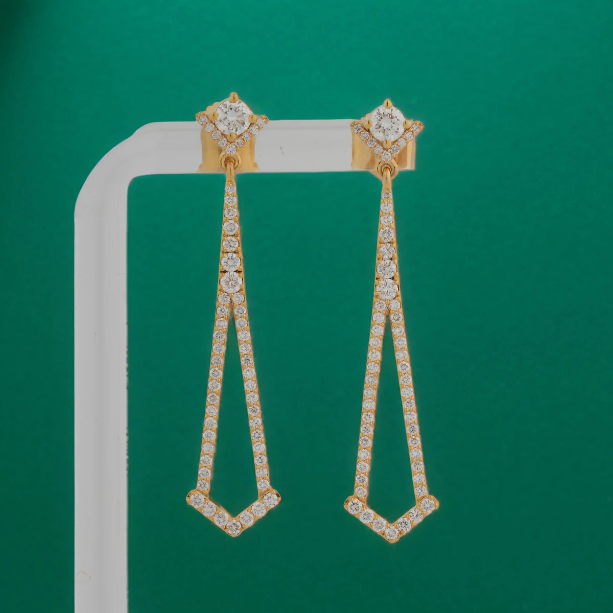 Vetra Geometric Open-Triangle Diamond Dangle Earrings