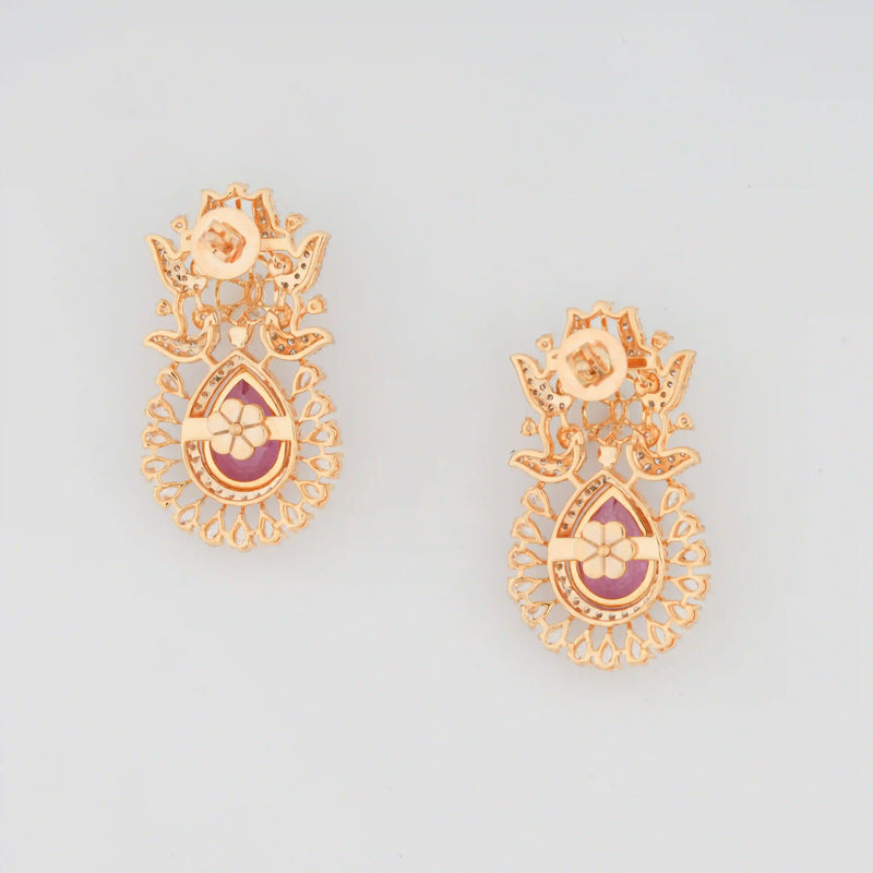 Verdalia Pear Green Gemstone Floral Halo Diamond Statement Earrings