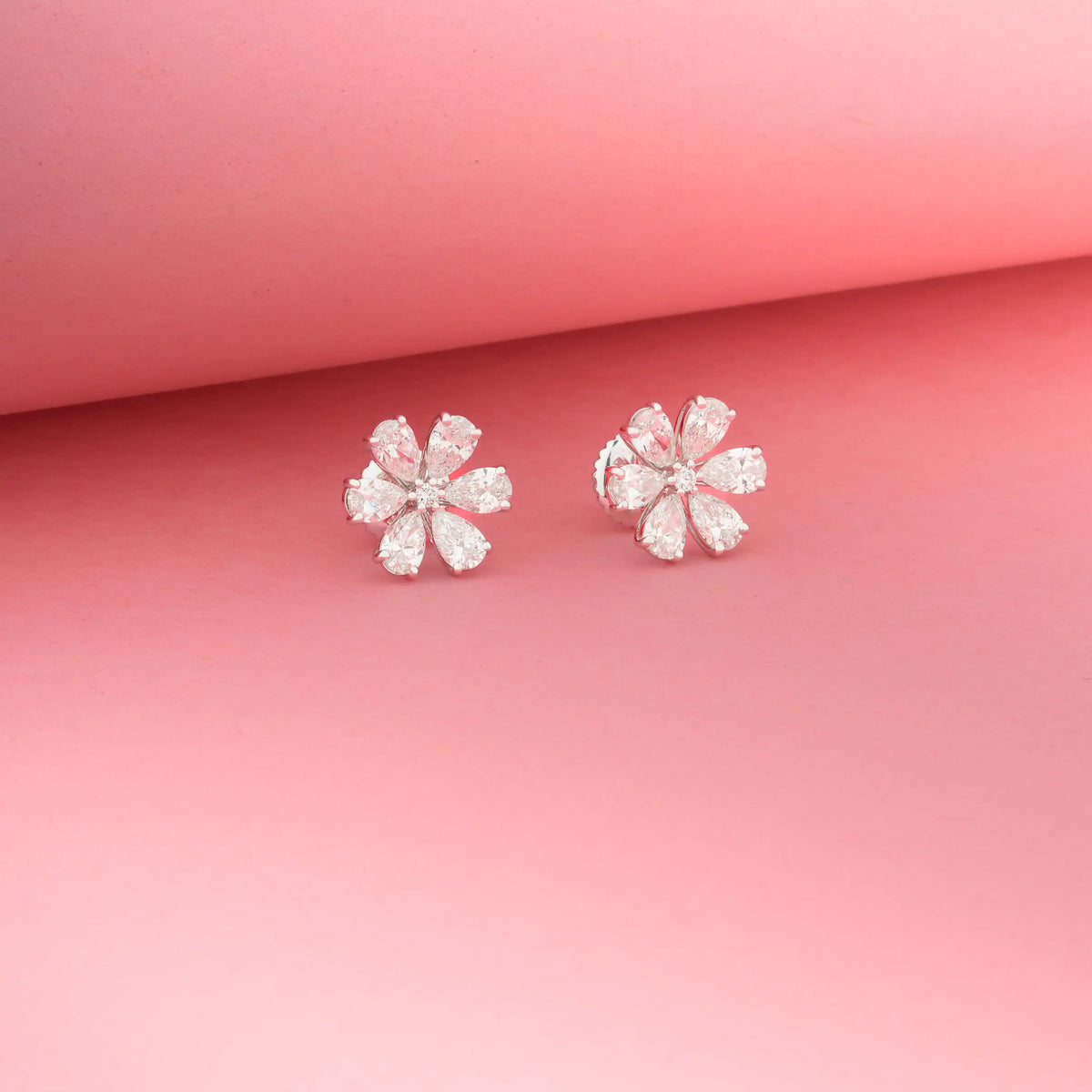 Fleur Pear-Petal Floral Diamond Stud Earrings