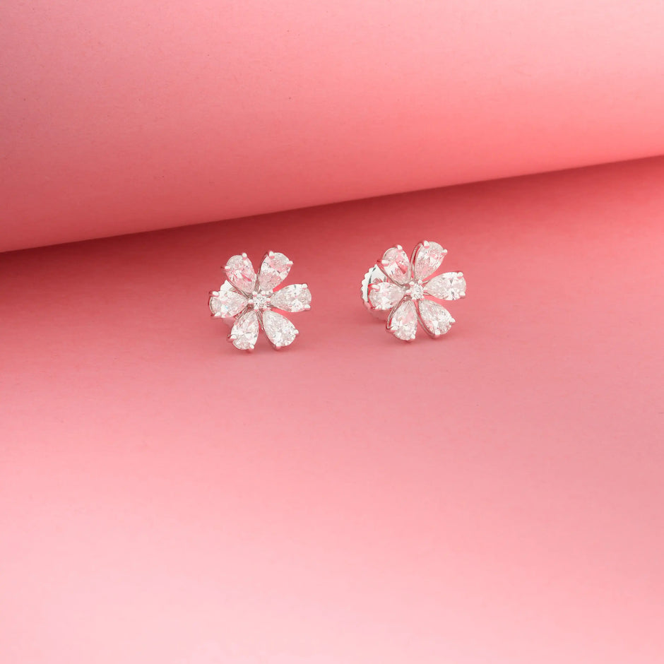 Fleur Pear-Petal Floral Diamond Stud Earrings