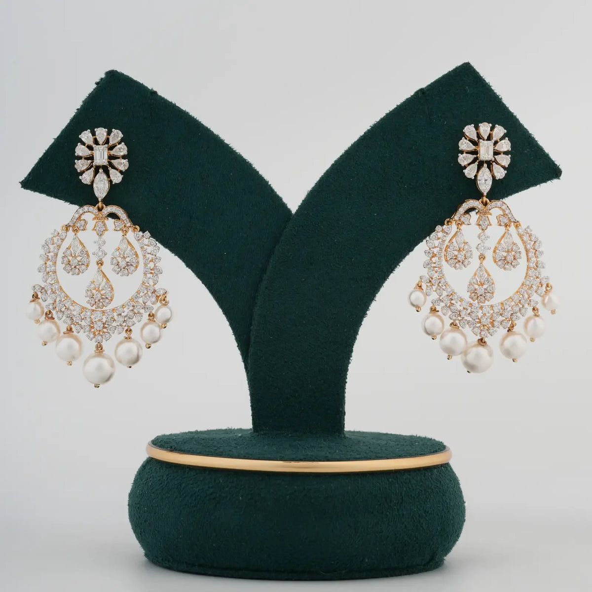 Maharani Pearl Fringe Diamond Chandelier Earrings