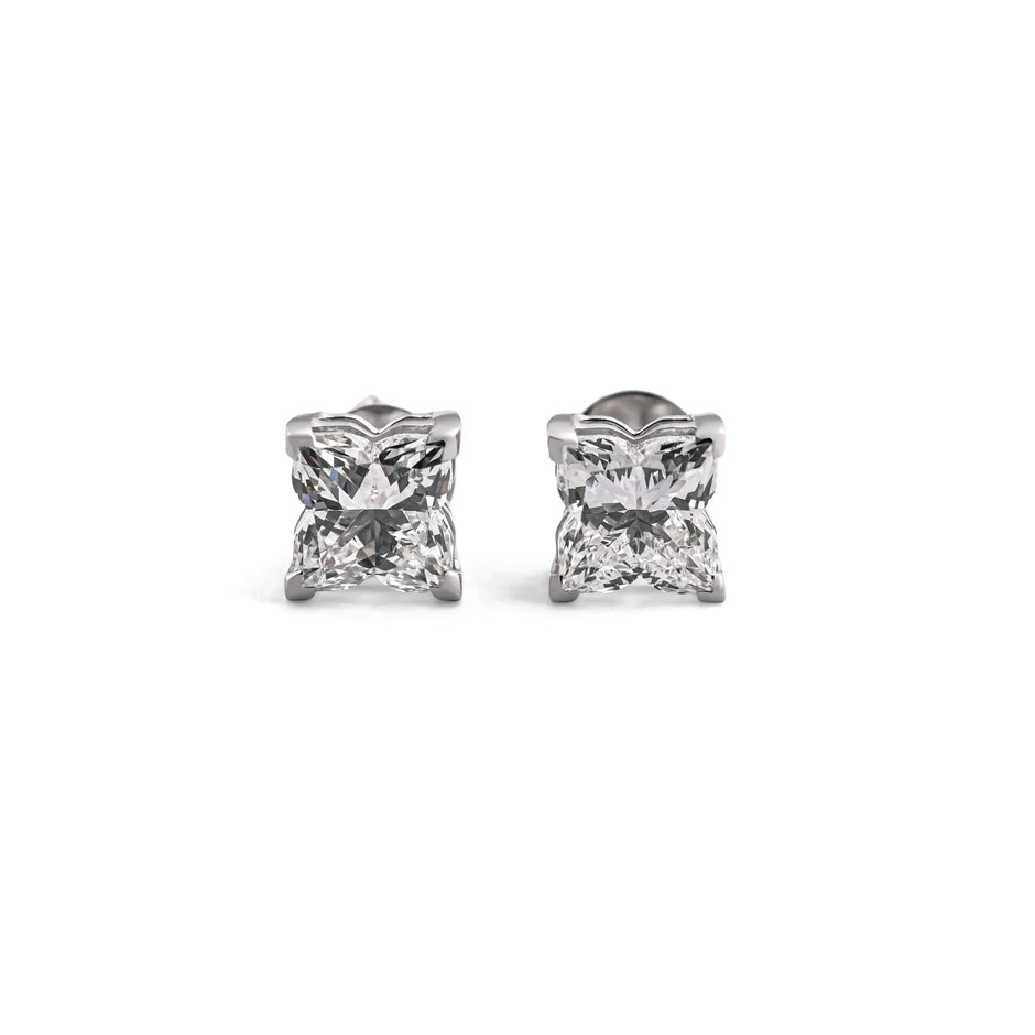 Classic Princess-Cut Solitaire Diamond Stud Earrings