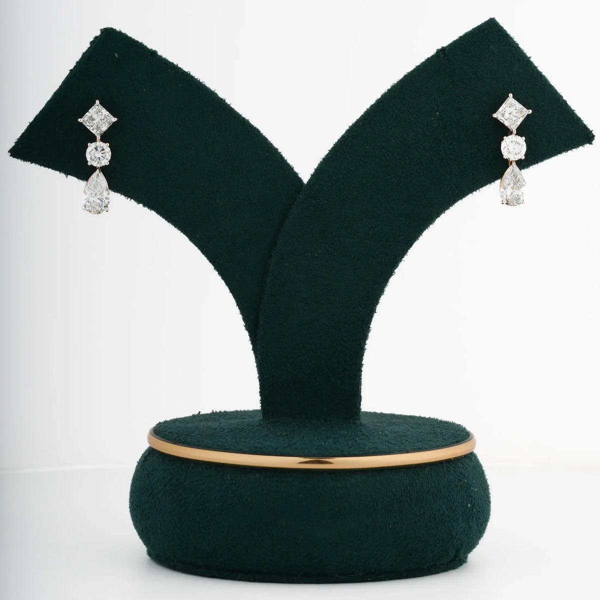 Trinity Princess Round & Pear Three-Stone Diamond Drop Earrings