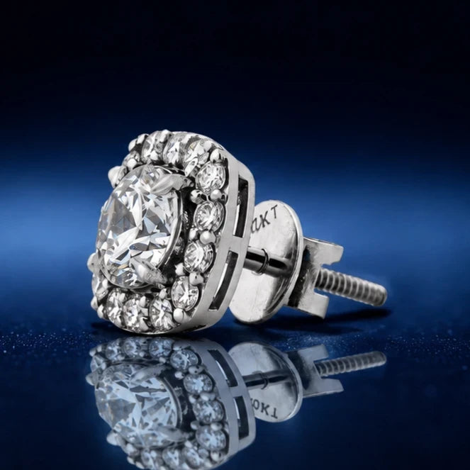 Halo Cushion Diamond Screw-Back Stud Earrings