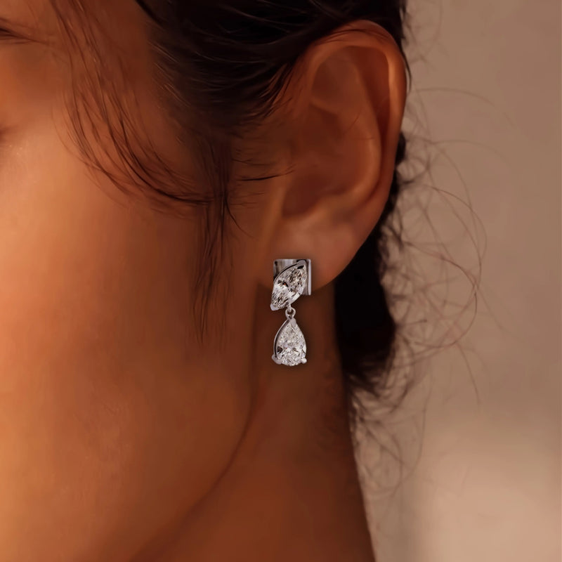 Duet Marquise & Pear Diamond Drop Stud Earrings