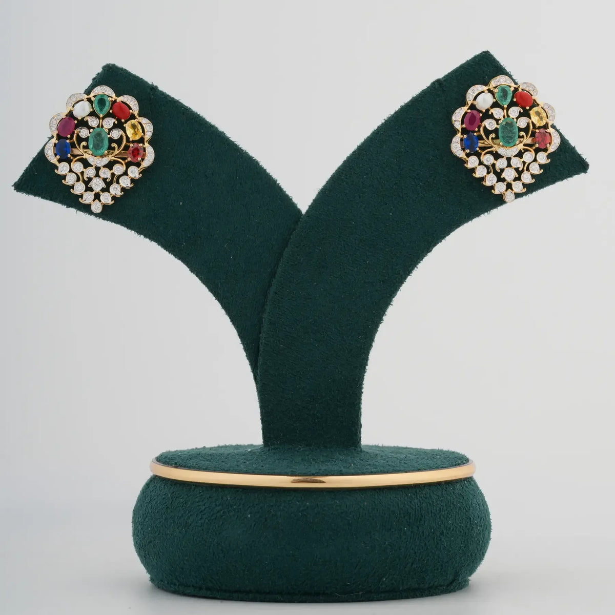 Navranga Multicolour Gemstone Diamond Statement Stud Earrings
