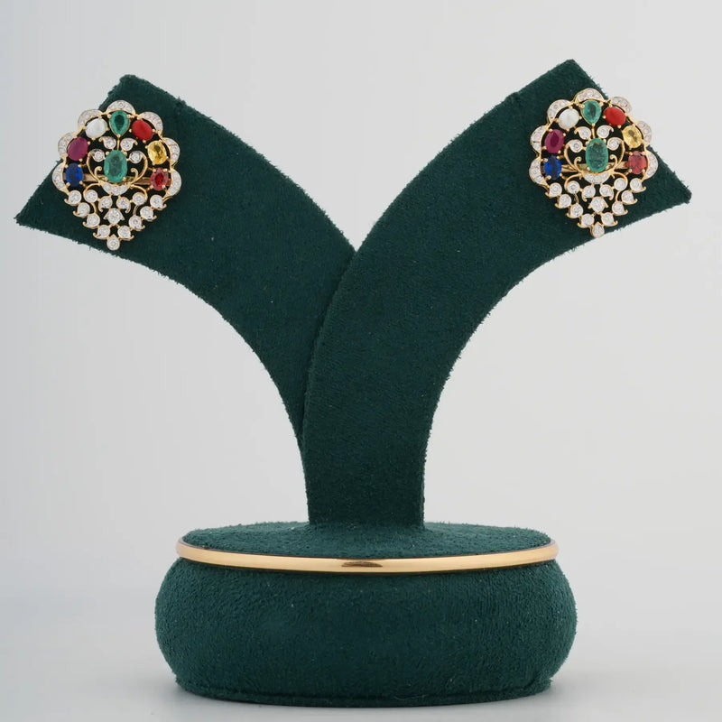 Navranga Multicolour Gemstone Diamond Statement Stud Earrings
