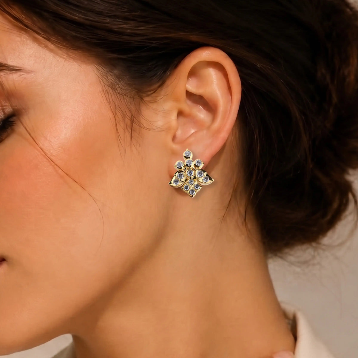 Petal Cluster Diamond Screw-Back Stud Earrings