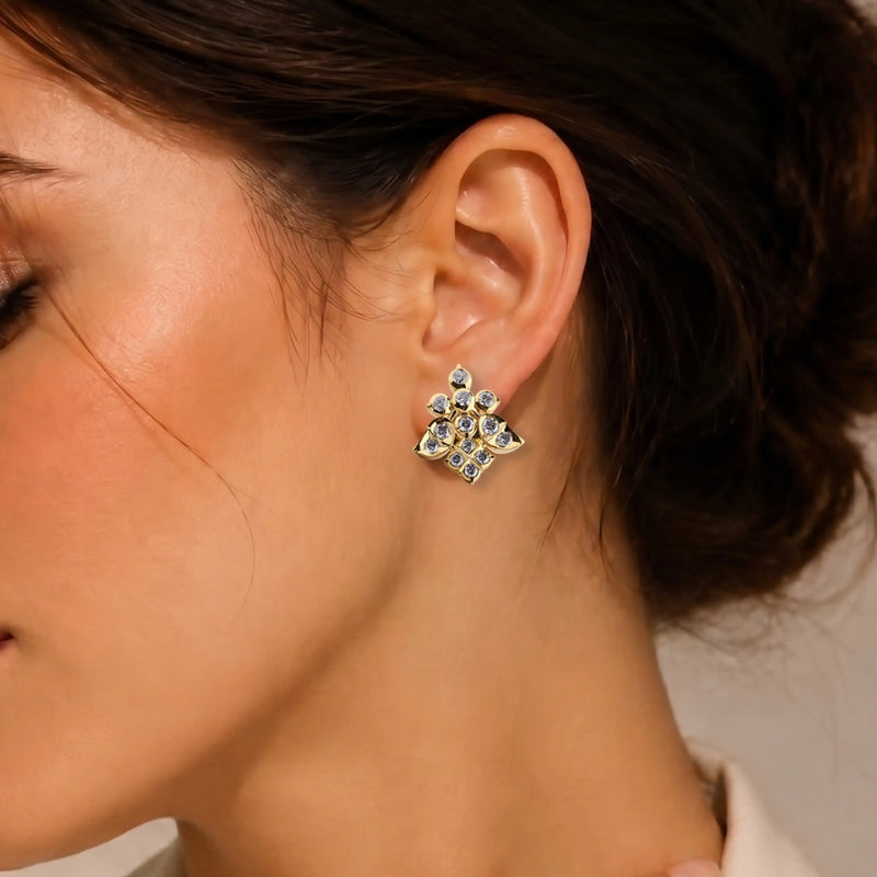 Petal Cluster Diamond Screw-Back Stud Earrings