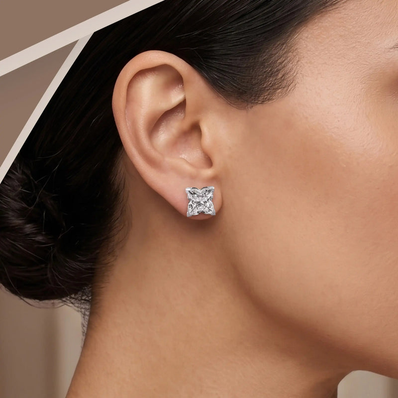 Petite Princess-Cut Solitaire Diamond Stud Earrings