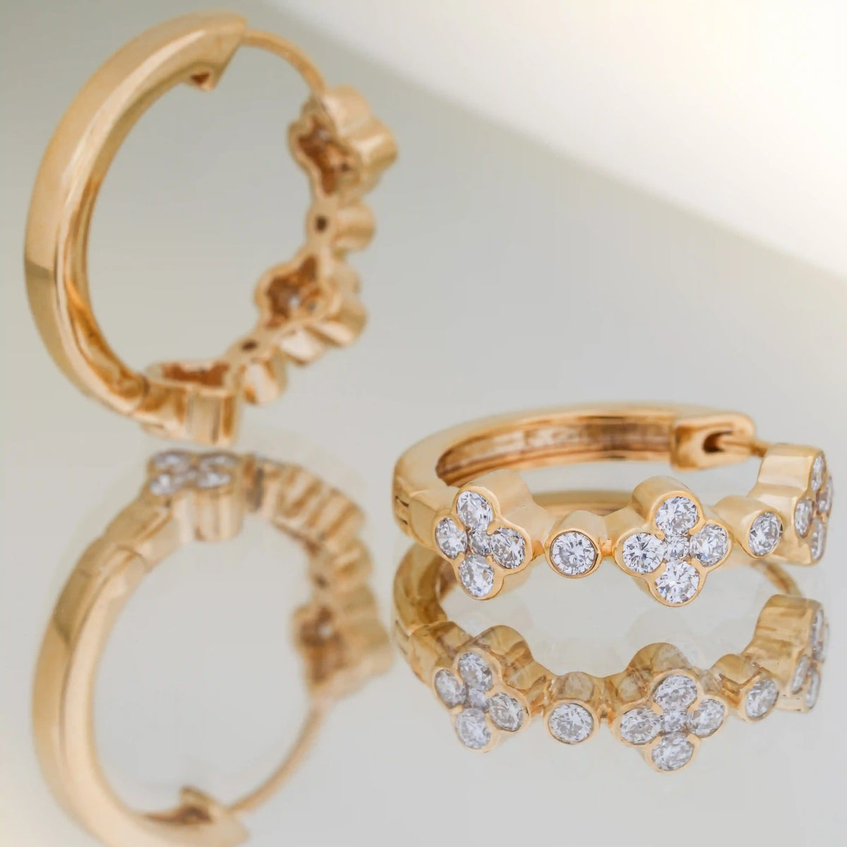 Meadow Floral Bezel Diamond Huggie Earrings