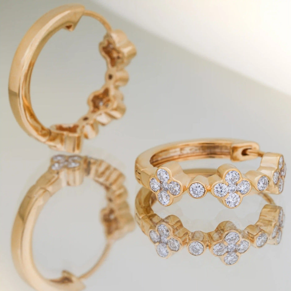Meadow Floral Bezel Diamond Huggie Earrings