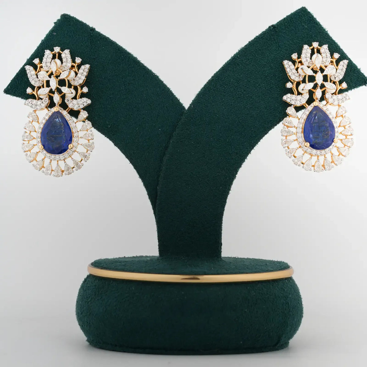 Verdalia Pear Green Gemstone Floral Halo Diamond Statement Earrings